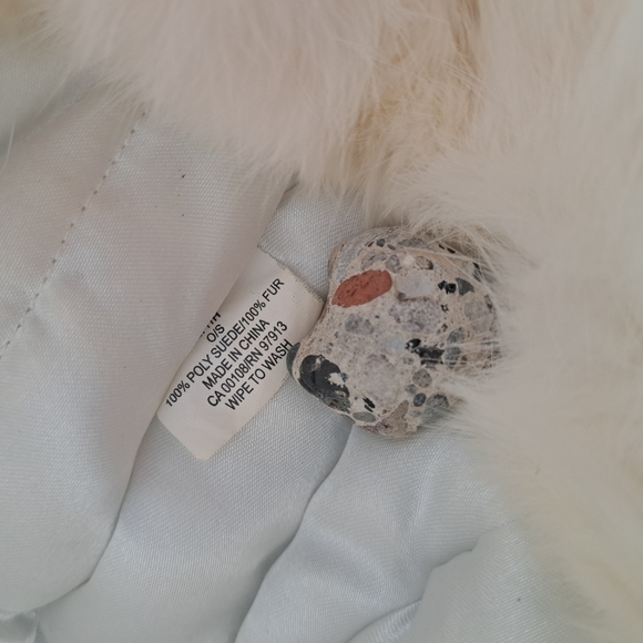 White Rabbit Fur Embroidered Aviator Trapper Hat - Tan - Picture 10 of 10